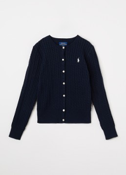 Ralph Lauren Meisjes Kabelgebreid vest met logoborduring in de kleur Donkerblauw, maat: 3J=98