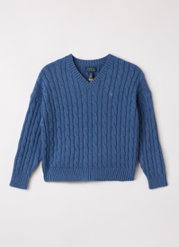 Ralph Lauren Meisjes Kabelgebreide trui met logoborduring in de kleur Blauw, maat: S=128