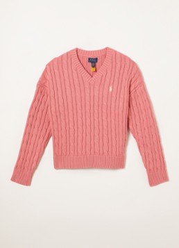 Ralph Lauren Meisjes Kabelgebreide trui met logo in de kleur Roze, maat: M=140