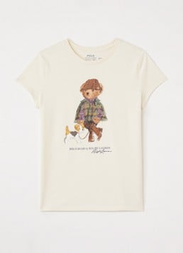 Ralph Lauren Meisjes T-shirt met logoprint in de kleur Creme, maat: XL=164