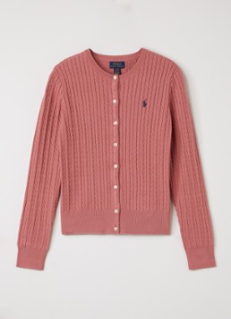 Ralph Lauren Meisjes Kabelgebreid vest met logoborduring in de kleur Roze, maat: L=152