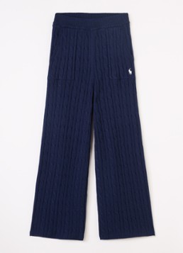 Ralph Lauren Meisjes Kabelgebreide straight fit broek met logoborduring in de kleur Donkerblauw, maat: XL=164