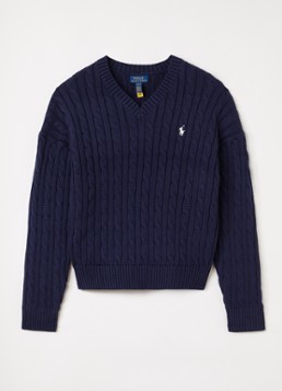 Ralph Lauren Meisjes Kabelgebreide trui met logoborduring in de kleur Donkerblauw, maat: L=152