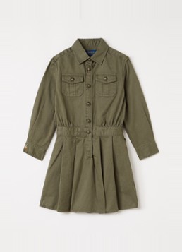 Ralph Lauren Meisjes Jurk met plooidetail in de kleur Olijfgroen, maat: 3J=98