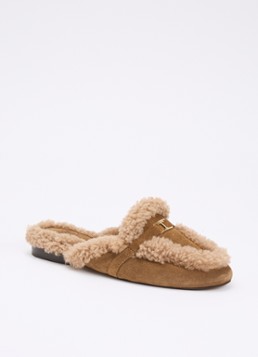 Toral Dames Daphne loafer van suède met details van teddy in de kleur Lichtbruin, maat: 36