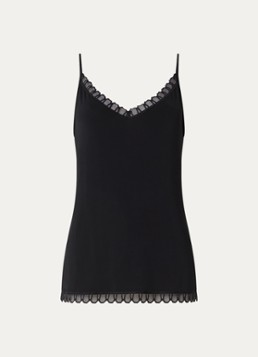 Mey Dames Singlet van satijn met kant in de kleur Zwart, maat: XS
