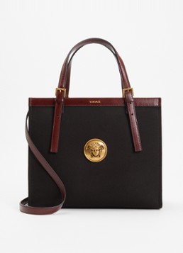 Versace Dames Rivière Medium handtas met details van kalfsleer en verstelbare schouderriem in de kleur Zwart, maat: ONE SIZE