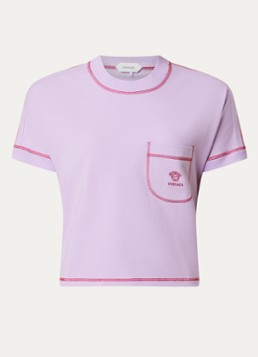 Versace Dames T-shirt met logoborduring in de kleur Lila, maat: 42