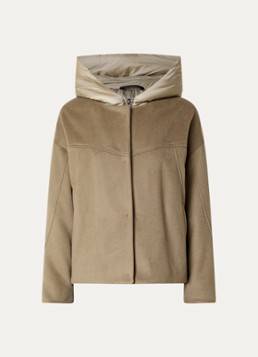 Creenstone Dames Dagmar gewatteerd jack in kasjmier wolblend met capuchon in de kleur Taupe, maat: 44