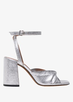 Maje Dames Sandalette van leer met metallic finish in de kleur Zilver