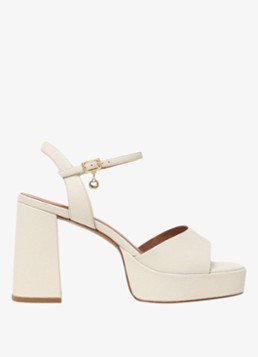 Maje Dames Fralow sandalette van leer met plateauzool in de kleur Beige