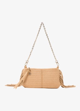 Maje Dames Miss M schoudertas van leer met gevlochten detail in de kleur Beige