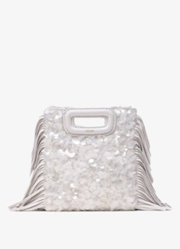Maje Dames M Mini clutch van schapenleer met pailletten in de kleur Wit