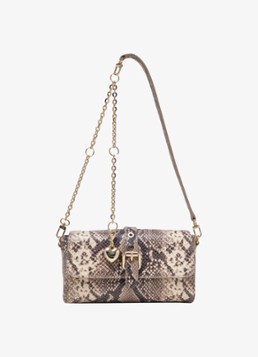 Maje Dames Schoudertas met slangenprint in de kleur Bruin