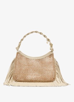 Maje Dames Schoudertas met franjes in de kleur Beige
