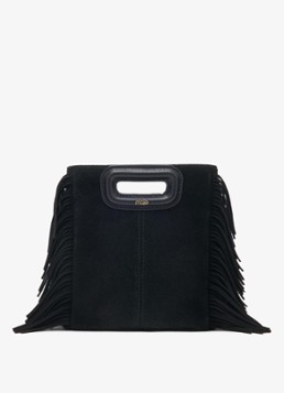 Maje Dames Mini M tas van suéde met franjes in de kleur Zwart