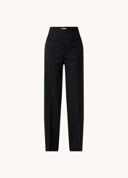 Sandro Dames High waist wide fit pantalon in wolblend met krijtstreep in de kleur Zwart