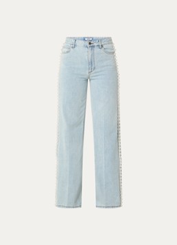 Sandro Dames High waist wide leg jeans met lichte wassing en imitatieparels in de kleur Indigo
