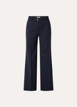Sandro Dames Mid waist loose fit pantalon in wolblend met streepprint in de kleur Donkerblauw