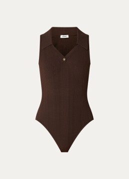 Sandro Dames Body top met ribstructuur in de kleur Donkerbruin