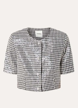 Sandro Dames Cropped jack met pied-de-poule dessin en pailletten in de kleur Zwart
