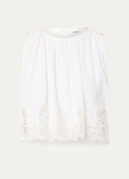 Sandro Dames Top in linnenblend met broderie in de kleur Wit