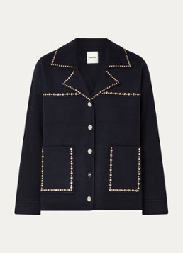 Sandro Dames Fijngebreid vest met opgestikte zakken en studs in de kleur Donkerblauw