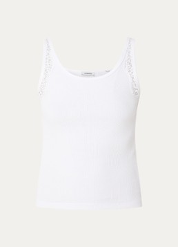 Sandro Dames Tanktop met broderie en ribstructuur in de kleur Wit