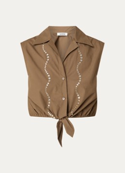 Sandro Dames Crop top met strass en strikdetail in de kleur Bruin