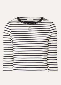 Sandro Dames Crop top met ribstructuur en kralendecoratie in de kleur Donkerblauw