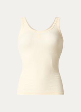 Sandro Dames Tanktop met ribstructuur en logo in de kleur Lichtgeel