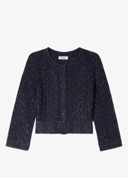 Sandro Dames Strass knit cropped cardigan in de kleur Navy Blue / Blauw