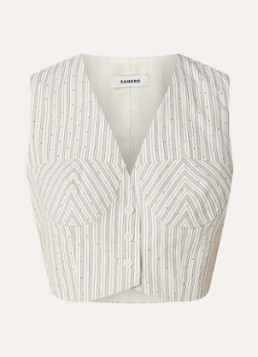 Sandro Dames Cropped gilet met streepprint en strass in de kleur Lichtgeel
