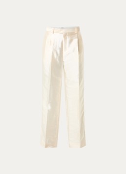 Sandro Dames High waist wide fit pantalon met glanzende finish in de kleur Ivoor