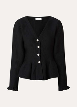 Sandro Dames Ribgebreid vest met imitatieparels en volant in de kleur Zwart