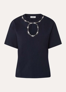 Sandro Dames T-shirt met cut-out detail en strass in de kleur Donkerblauw