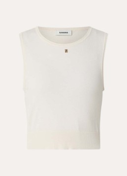 Sandro Dames Fijngebreide crop top met logo in de kleur Beige