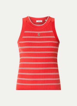 Sandro Dames Ribgebreide tanktop met streepprint in de kleur Rood