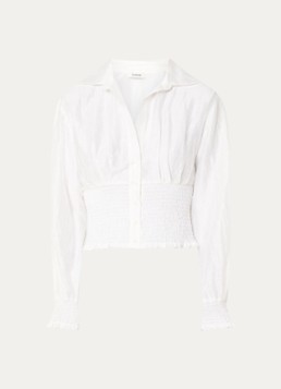Sandro Dames Cropped semi-transparante blouse met ballonmouw in de kleur Wit