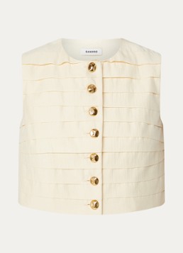 Sandro Dames Cropped gilet met structuur in de kleur Vanillegeel