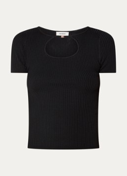 Sandro Dames Ribgebreide top in zijdeblend met cut-out detail in de kleur Zwart
