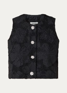 Sandro Dames Top met opengewerkt dessin en strass in de kleur Zwart