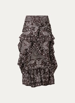 Sandro Dames Midi rok met paisley dessin en asymmetrische zoom in de kleur Bruin