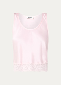 Sandro Dames Top van satijn met broderie in de kleur Lichtroze