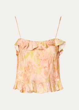 Sandro Dames Cropped spaghettitop met bloemenprint en ruches in de kleur Zalmroze