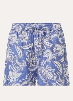 Sandro Dames High waist wide fit korte broek in linnenblend met paisley dessin in de kleur Blauw