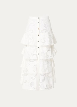 Sandro Dames Maxi rok met broderie en volant in de kleur Wit