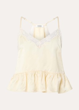 Sandro Dames Tanktop van satijn met details van kant in de kleur Vanillegeel