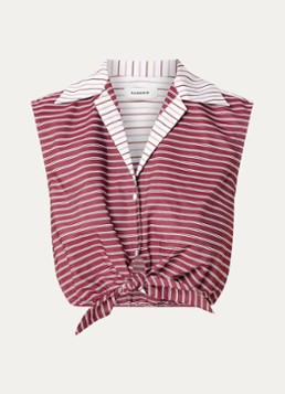 Sandro Dames Cropped blouse met streepprint en strikceintuur in de kleur Rood