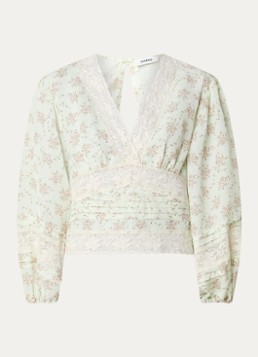 Sandro Dames Top in linnenblend me details van kant in de kleur Lindegroen